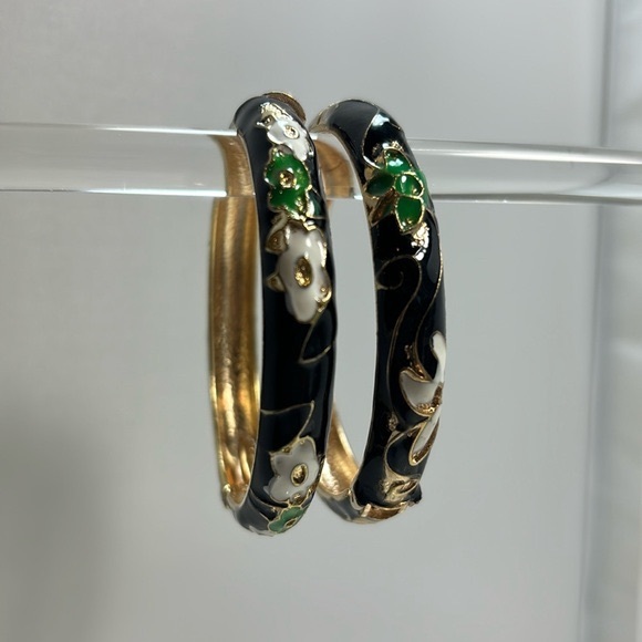 New Handcrafted Cloisonne Bangle Bracelets Golden Enamel Metal Handcuff - Picture 1 of 5